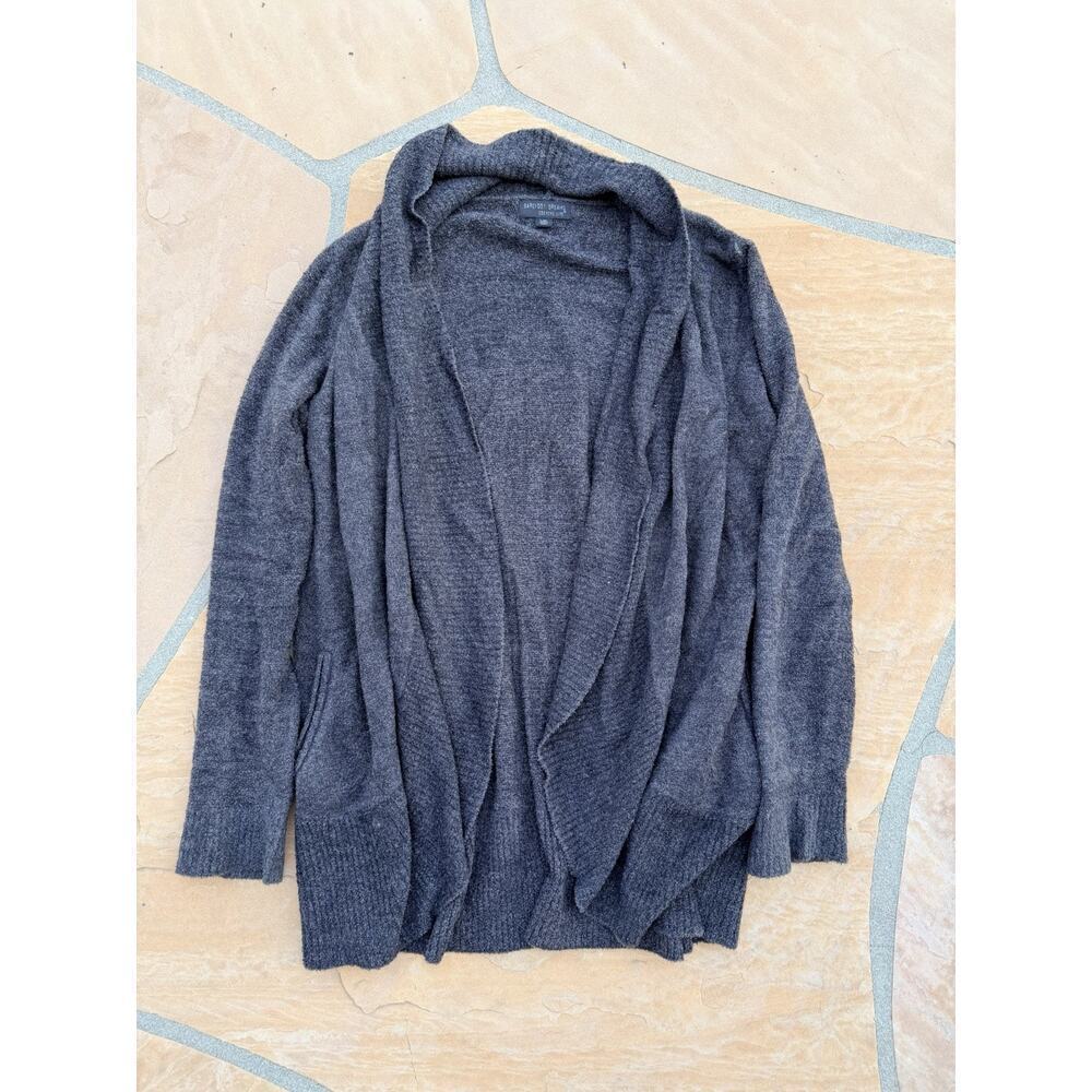Barefoot Dreams CozyChic Lite Knit Gray Cardigan Sweater Women L/XL Pockets